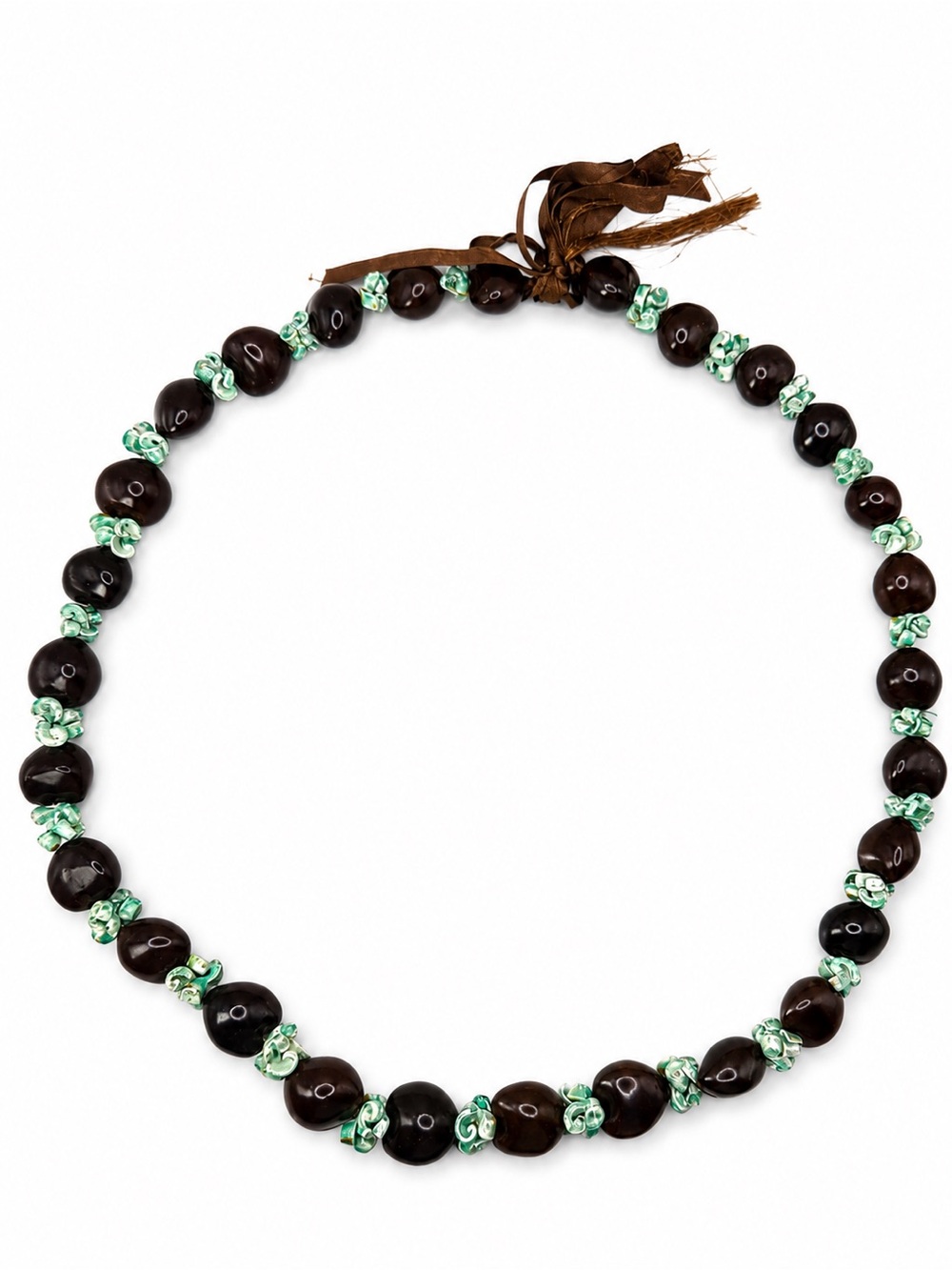 Kukui Nut & Organic Shell Lei Statement Necklace, Handmade, 17” Drop